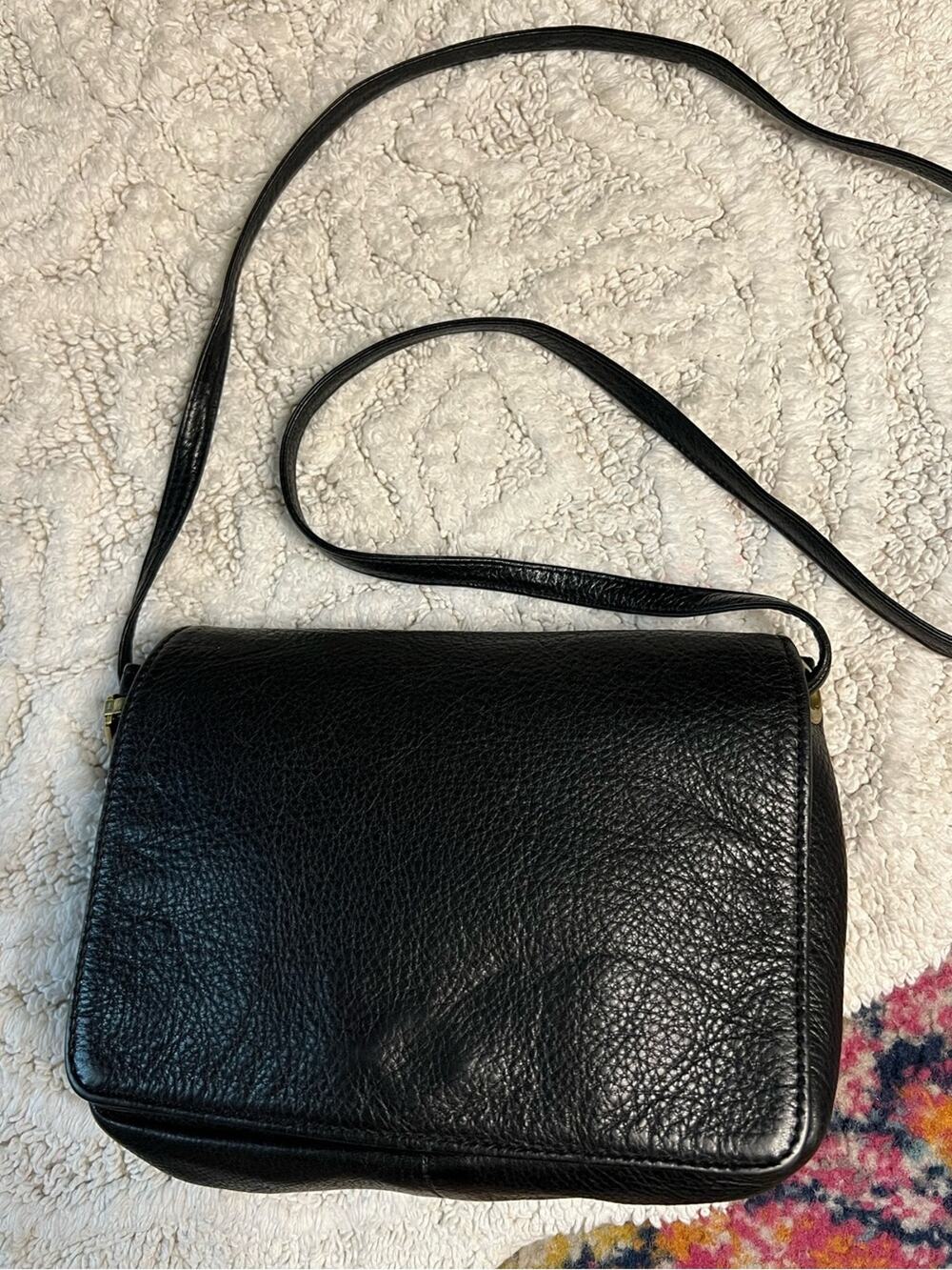 Vintage Libaire California USA Black Pebbled Leather Flap Crossbody Bag Purse